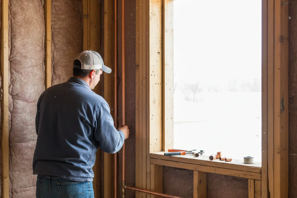 Licensed plumber running new copper supply lines in a Wilder home
